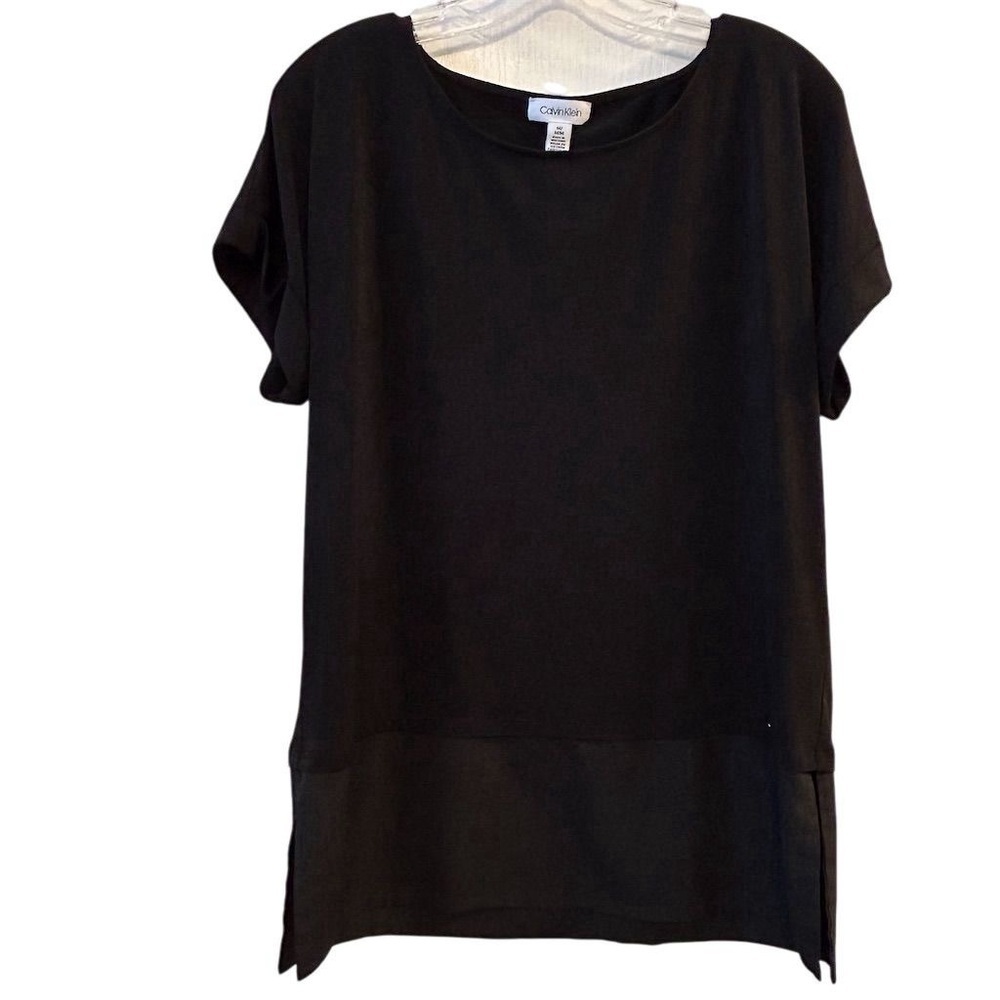 Calvin Klein Women's Black Mixed Media‎ Short Sleeve Blouse Size M